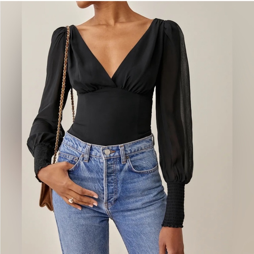 Reformation Black V-Neck Women's Blouse